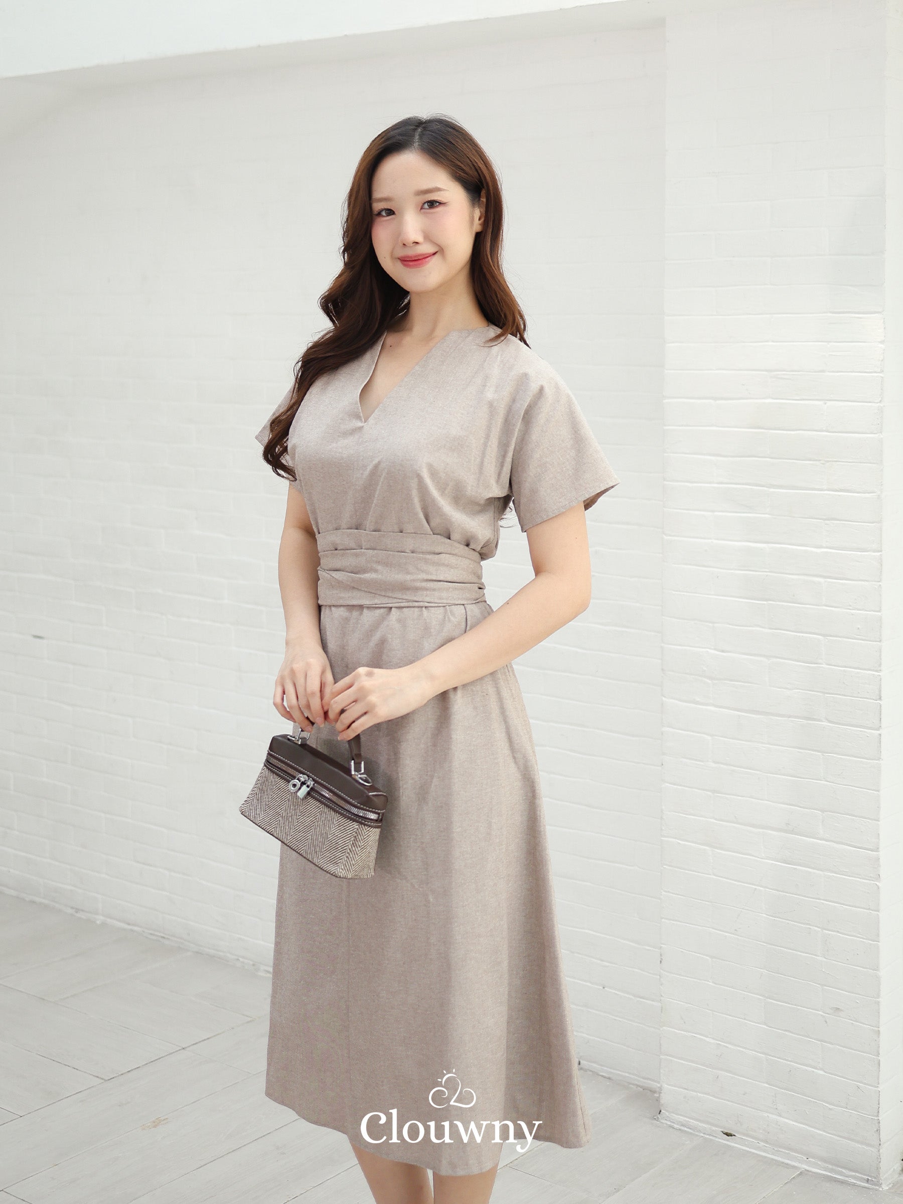 Cava Obi Kimono V-Dress - Khaki